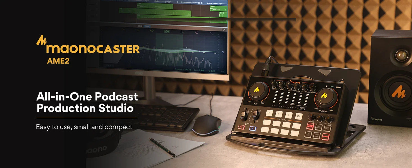 Maono AME2 Portable Audio Interface Sound Card – All-in-One DJ Mixer for Podcast Recording, Live Streaming, YouTube & Guitar PC