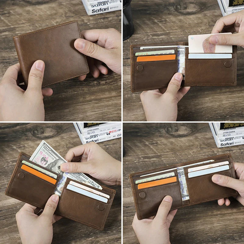 CONTACT'S Genuine Leather Men’s Bifold Slim Wallet – Vintage Thin Card Holder & Money Clip Casual Small Leather Wallet for Men