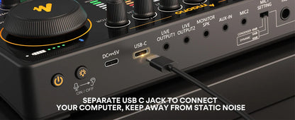 Maono AME2 Portable Audio Interface Sound Card – All-in-One DJ Mixer for Podcast Recording, Live Streaming, YouTube & Guitar PC