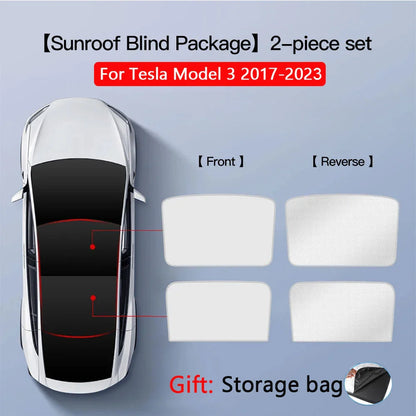 2PCS Car Roof Sunshade Set for Tesla Model 3/Y (Highland & Juniper) – Front & Rear Glass Roof Skylight Ice Cloth Buckle Sun Protection Covers