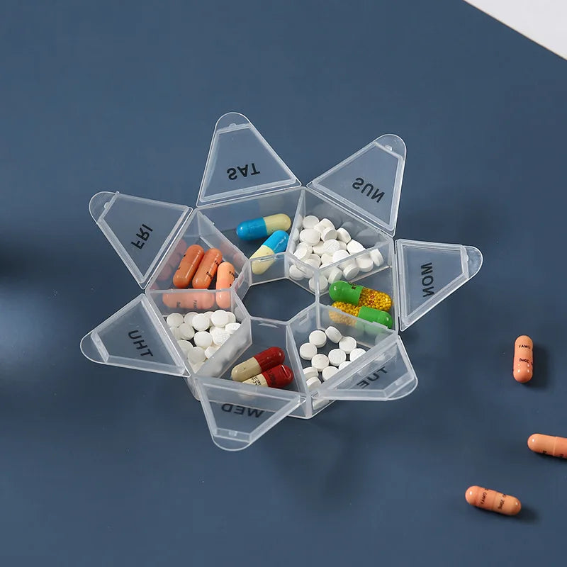 7 Day Weekly Pillbox – Tablet Holder & Medicine Organizer with Color-Coded Compartments