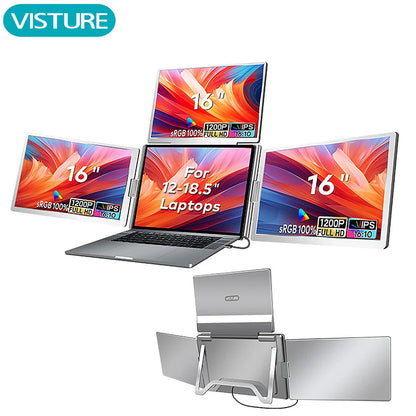 Triple Screen Portable LCD Monitor — FHD Backlit Secondary Display for Laptop with 1-Cable Connection