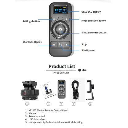 Desiontal YT-1200 Rotation Panoramic Remote Control - Pan Tilt Motorized Tripod Electric Head for Phones & Cameras