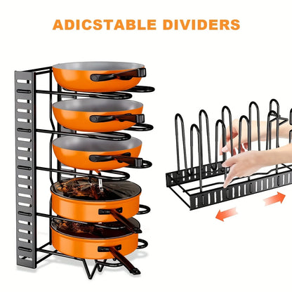 8-Tier Metal Pot Rack Organizer – Durable Space-Saving Cabinet Holder for Pots, Pans & Lids