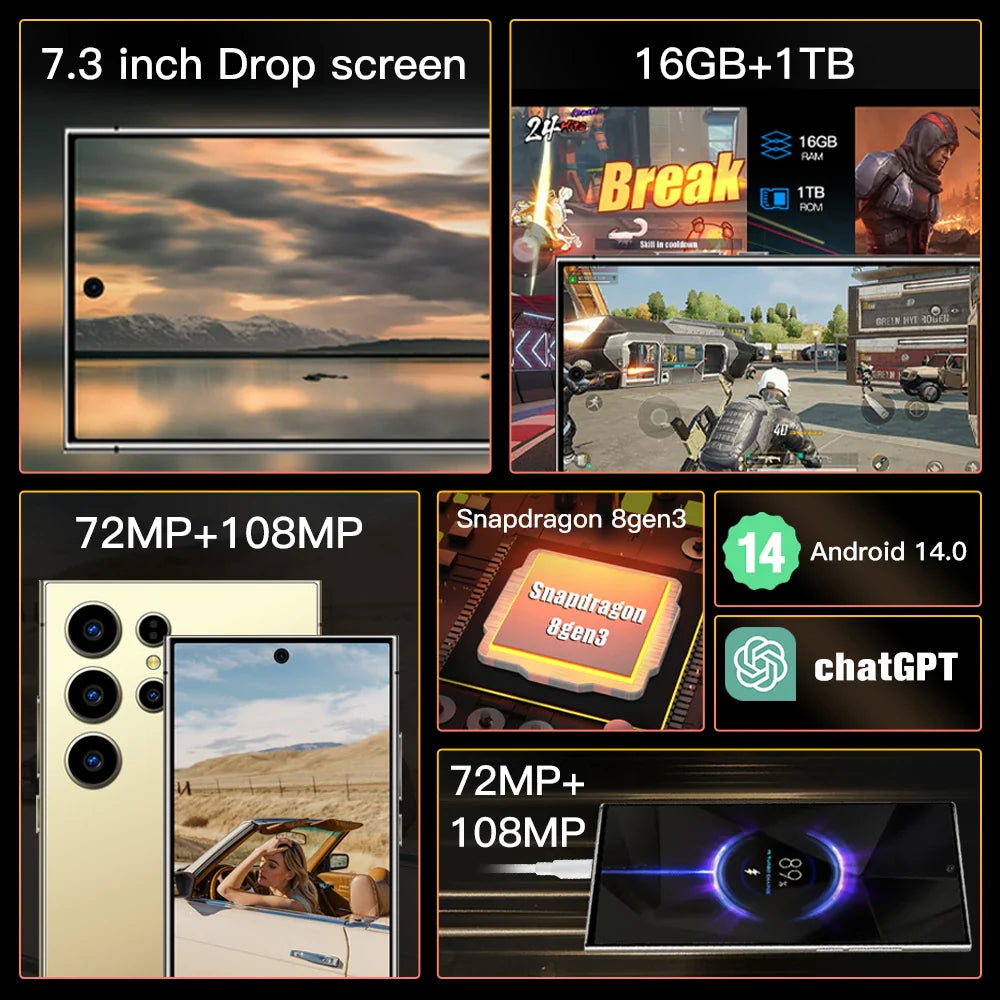 2026 HOT S26 Ultra Smartphone — 7.3" HD Global Edition, Dual SIM, 7800mAh Battery & Facial Recognition