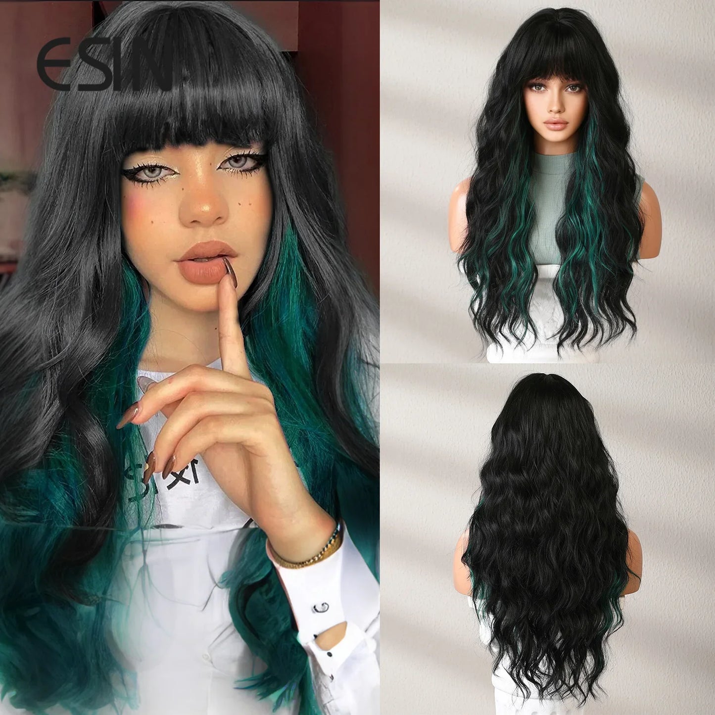 ESIN Long Synthetic Ombre Wig for Women — Elegant Red-Brown Layered Hair with Dark Roots, Heat-Resistant for Daily, Party & Cosplay
