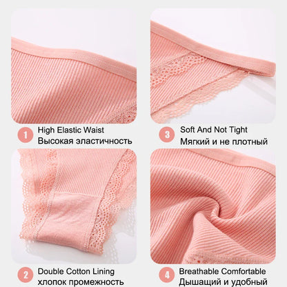 FINETOO 3pcs Women’s Lace Cotton Briefs — Solid, Comfortable, Breathable Soft Underwear & Lingerie