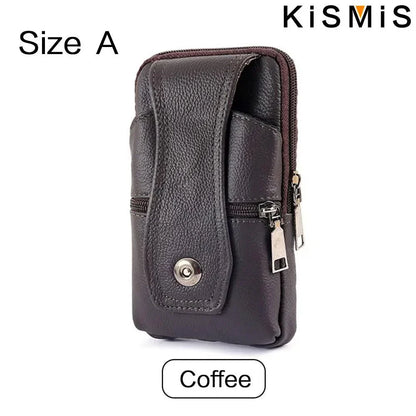 KISMIS Men’s Leather Waist Bag – Multifunction Fanny Pack with Large Capacity and Shoulder Strap