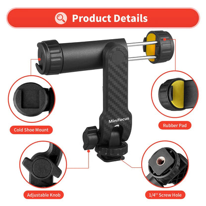 360° Rotatable Camera Hot Shoe Phone Mount Holder - Tripod with Cold Shoe for Mic, Light, and iPhone 12 Pro Max Smartphone Clip