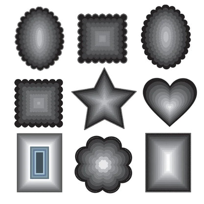 New Metal Cutting Dies for Scrapbook - Layer Frames in Rectangle, Square, Circle, Oval, Heart, Star Shapes - Background Stencils for Card Making