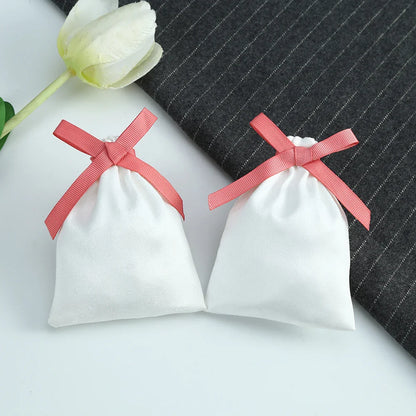 10pcs White Flannel Velvet Drawstring Gift Bags – Jewelry Pouches for Wedding, Travel, DIY Bracelets & Ring Packaging
