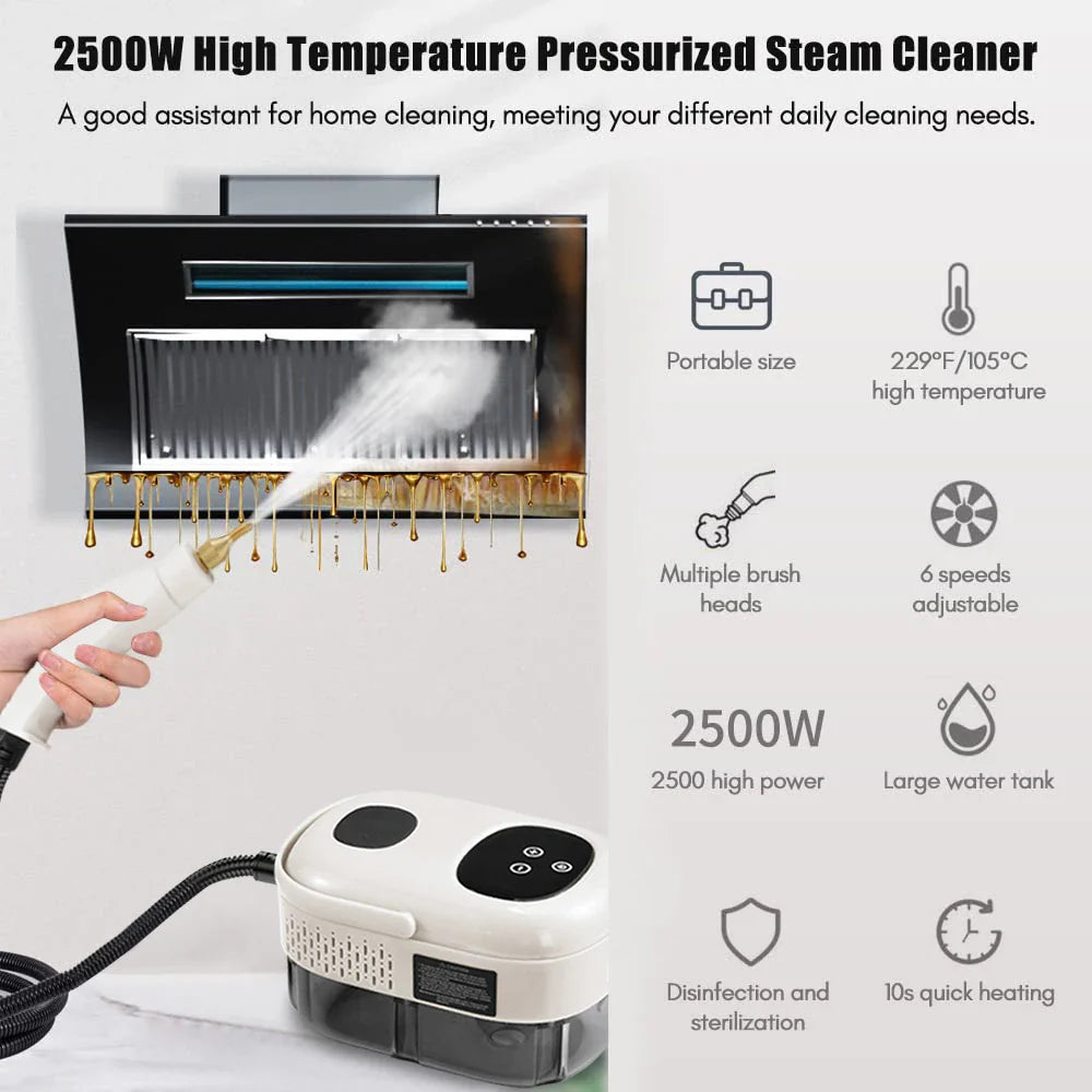 2500W High Pressure Steam Cleaner – Intelligent Household Cleaner for Air Conditioner, Kitchen, Car & Floors