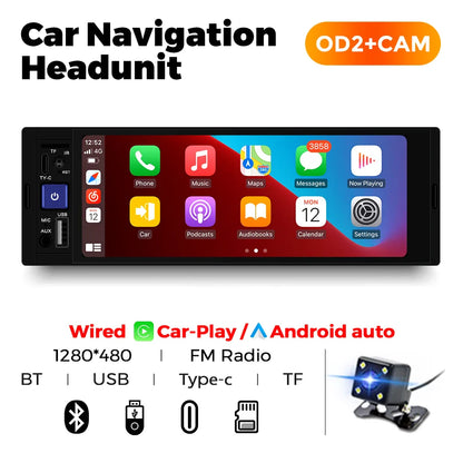 NaviFly 6.86" 1-DIN MP5 Car Stereo — Wireless CarPlay & Android Auto Multimedia Player with BT & FM