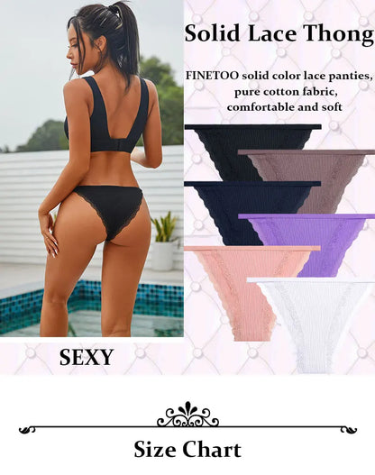 FINETOO 3pcs Women’s Lace Cotton Briefs — Solid, Comfortable, Breathable Soft Underwear & Lingerie