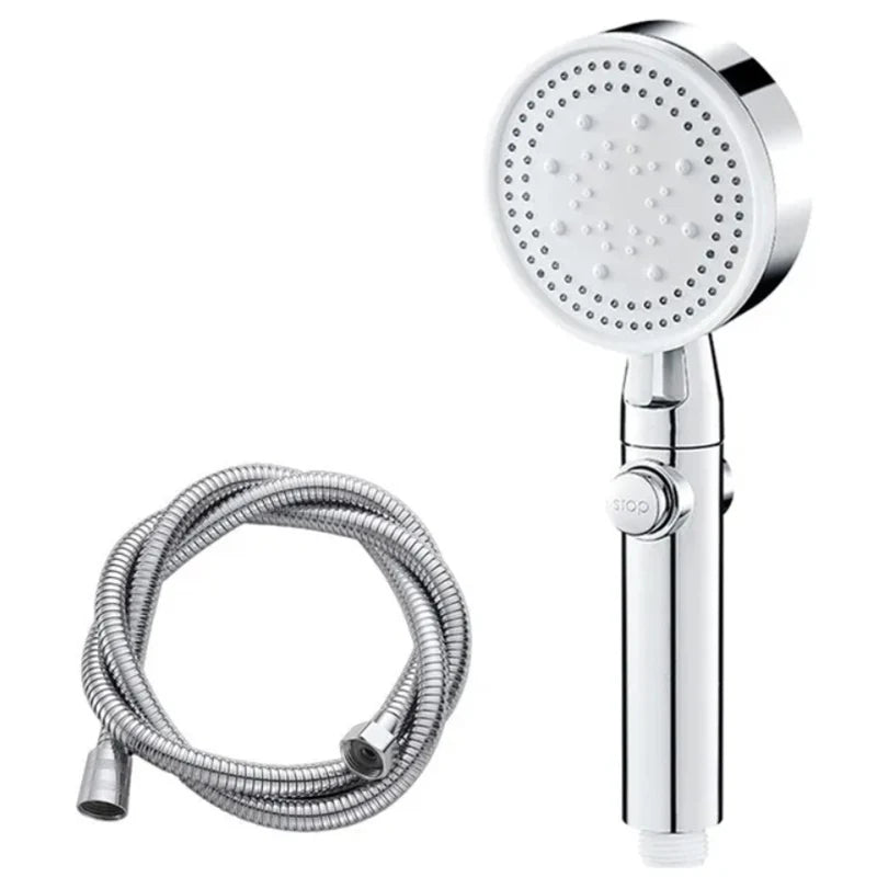 High Pressure Shower Head with Hose – 5 Modes Adjustable, Water-Saving Spray Nozzle with One-Key Stop for Bathroom Accessories