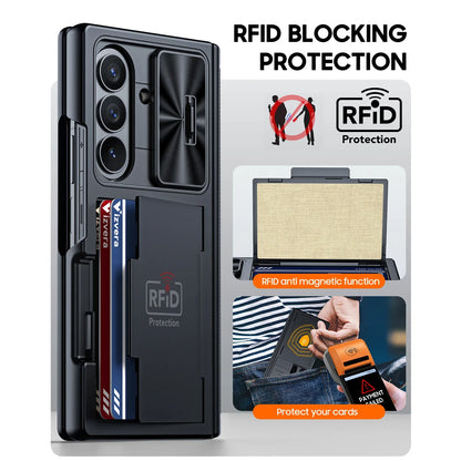 Samsung Galaxy Z Fold 7 Case – Black Shockproof Silicone Wallet with RFID Card Holder, Hinge & Camera Protection