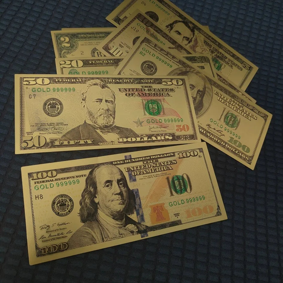 7/8/36Pcs Gold Plated US Dollar Bills – Gold Foil Fake Money for Crafts, Collection & Home Decor