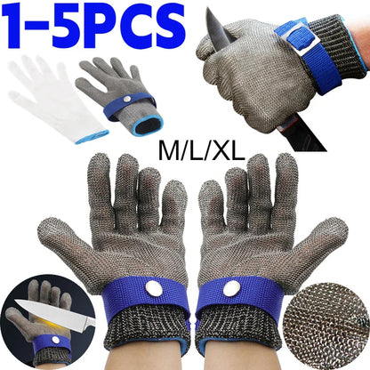 Stainless Steel Cut-Resistant Gloves - Anti-Cut, Wire Metal Mesh Hand Protection for Butchering, Gardening, and Work Safety