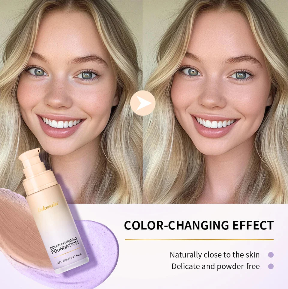 Color-Changing 4-in-1 Foundation – Moisturizing SPF 30+ Longwear Waterproof Makeup Base for Hydrating Travel Coverage