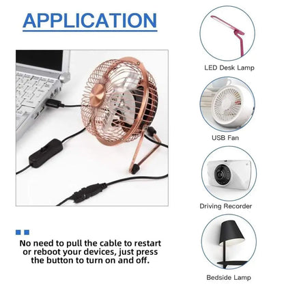 USB Male to Female Extension Cable with On/Off Switch for Dash Cam, LED Lamp, Fan & LED Strips