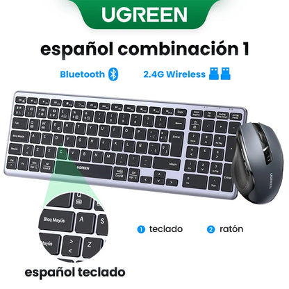 UGREEN Wireless Bluetooth 5.0 & 2.4G Keyboard – 99 Keycaps Russian/Korean/English, USB-C Rechargeable for MacBook, iPad, PC & Tablet