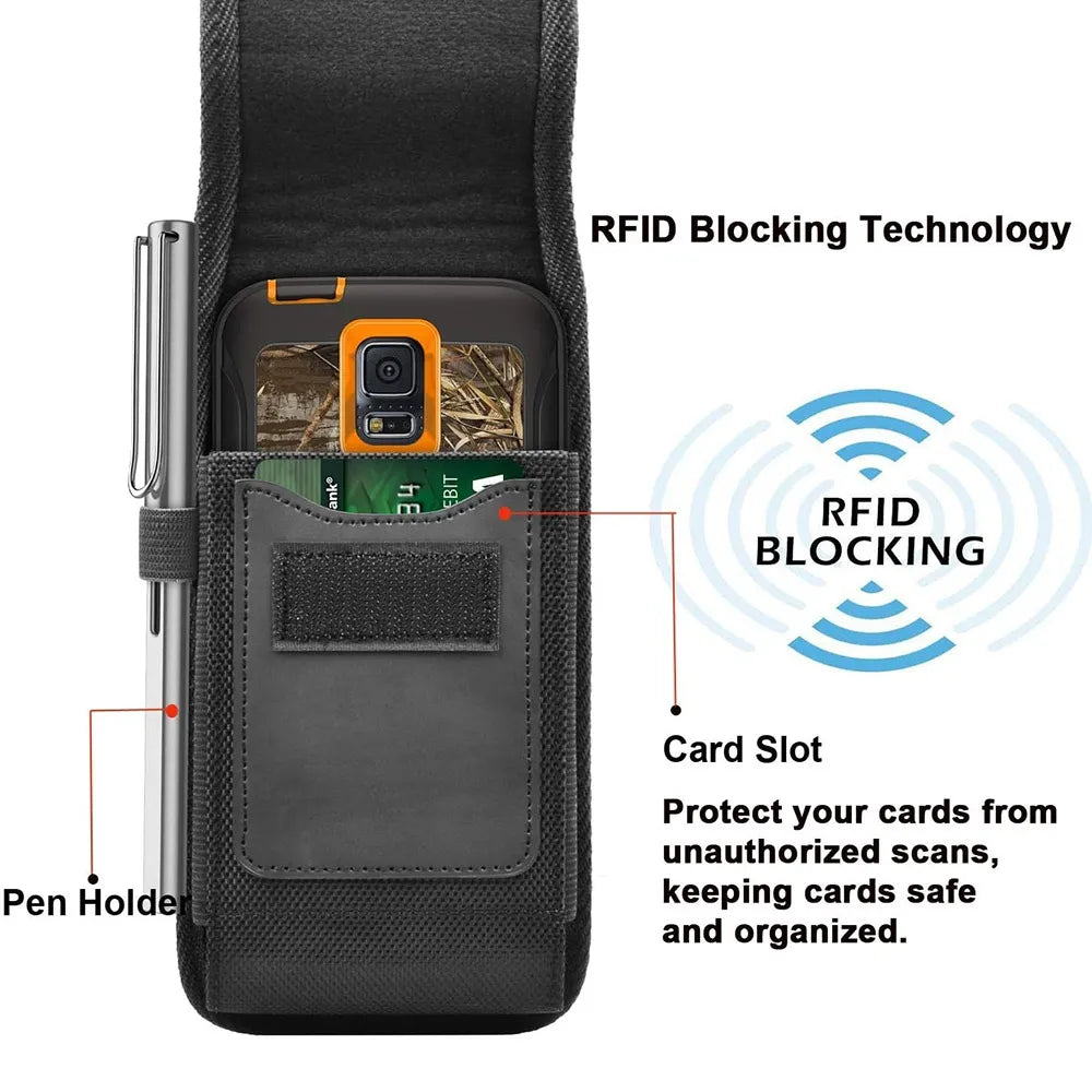 Vertical Nylon Cell Phone Belt Clip Holster Pouch: Wallet Card Holder Case Cover for 4.0inch-6.7inch Phones - iPhone, Samsung, and More