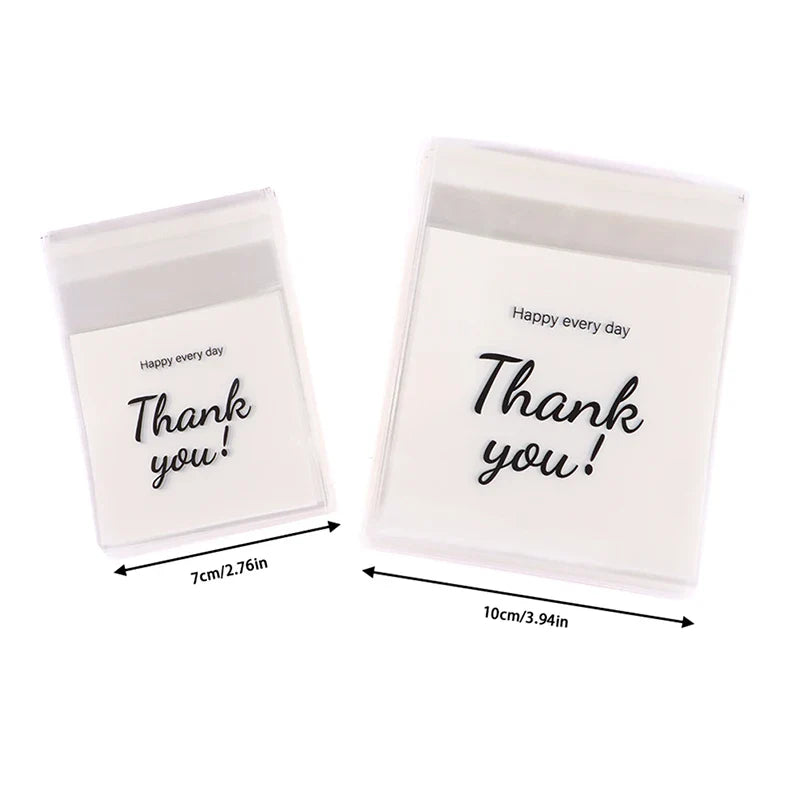 100Pcs Thank You Self-Adhesive Plastic Cookie Bags - Ideal for Wedding, Birthday, and Party Gift Packaging - Biscuit Baking & Candy Storage