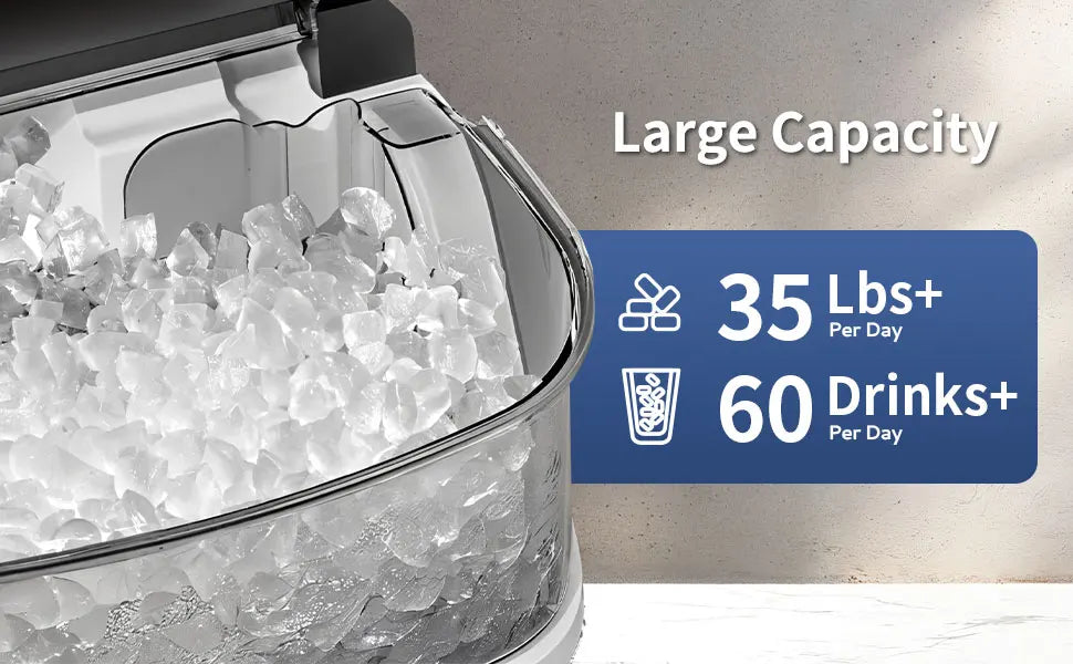 SIMZLIFE Nugget Ice Maker Countertop – 34lbs/Day Portable Ice Machine with Basket, Scoop & Self-Cleaning, Silver
