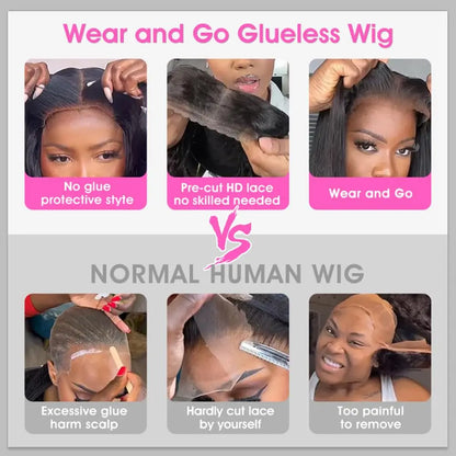 Kinky Straight Glueless 4x4 Lace Front Wig – Pre-Plucked, Pre-Cut Human Hair for Black Women