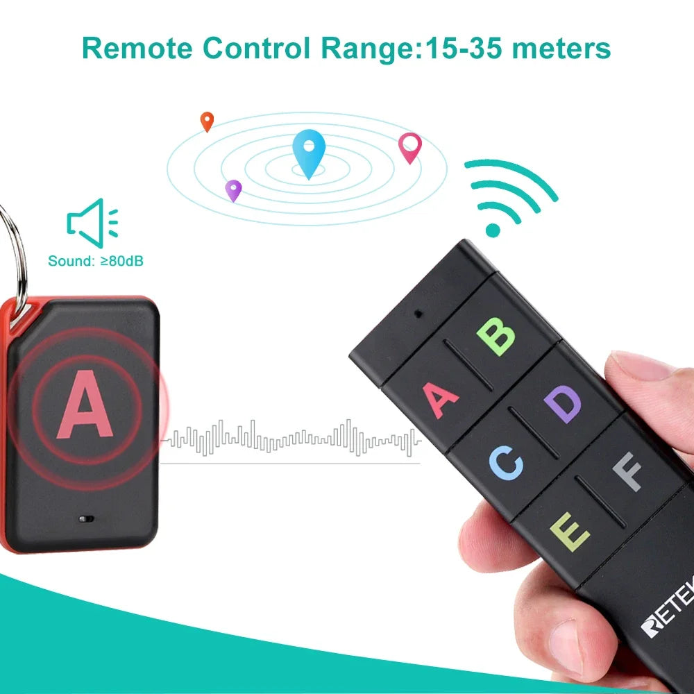Retekess TH104 Wireless Key Finder Set – RF Key Locator with 1 Transmitter & 6 Receivers for Wallet, Pet & Item Tracking