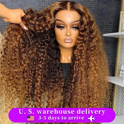 Honey Blonde Deep Water Wave HD Lace Frontal Wig – 13x6 Human Hair, Highlight Curly, 30-34 Inch Length