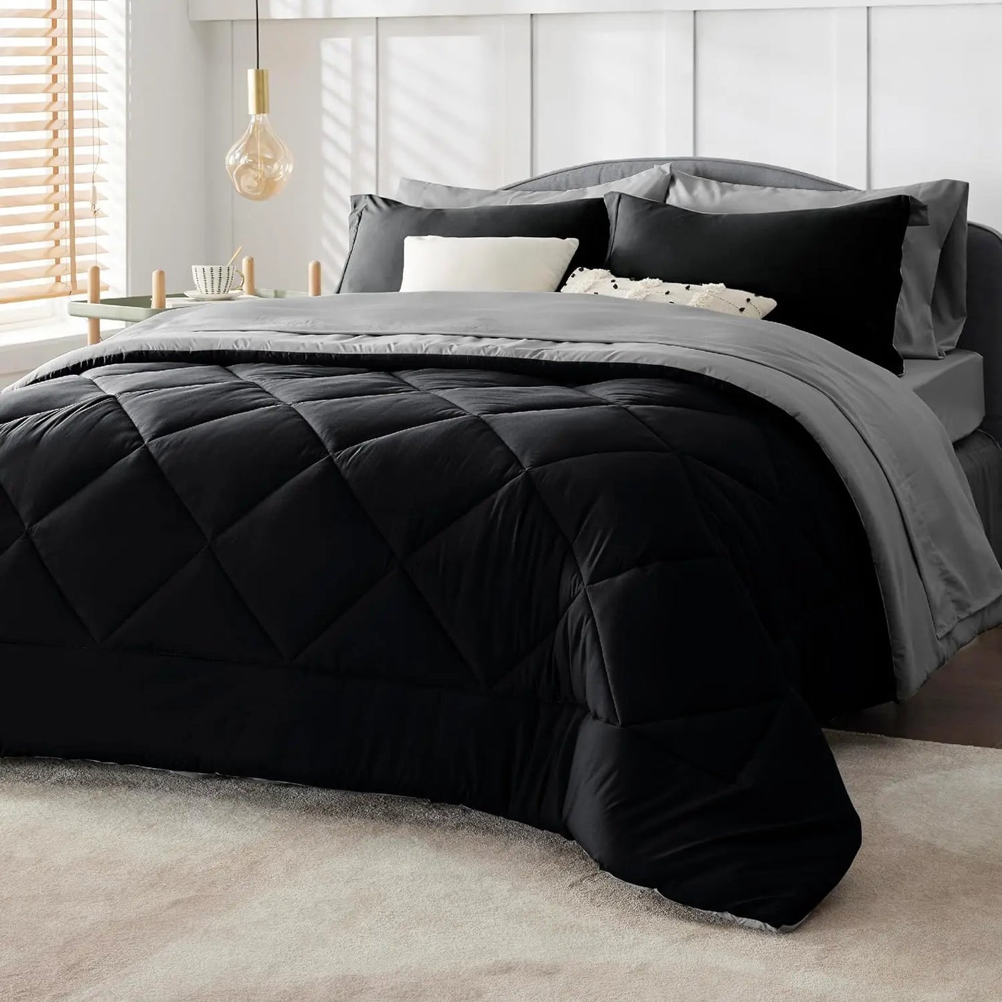 Bedsure Reversible Comforter Set – Queen Bed-in-a-Bag with Sheets & Pillowcases, Twin to King Size