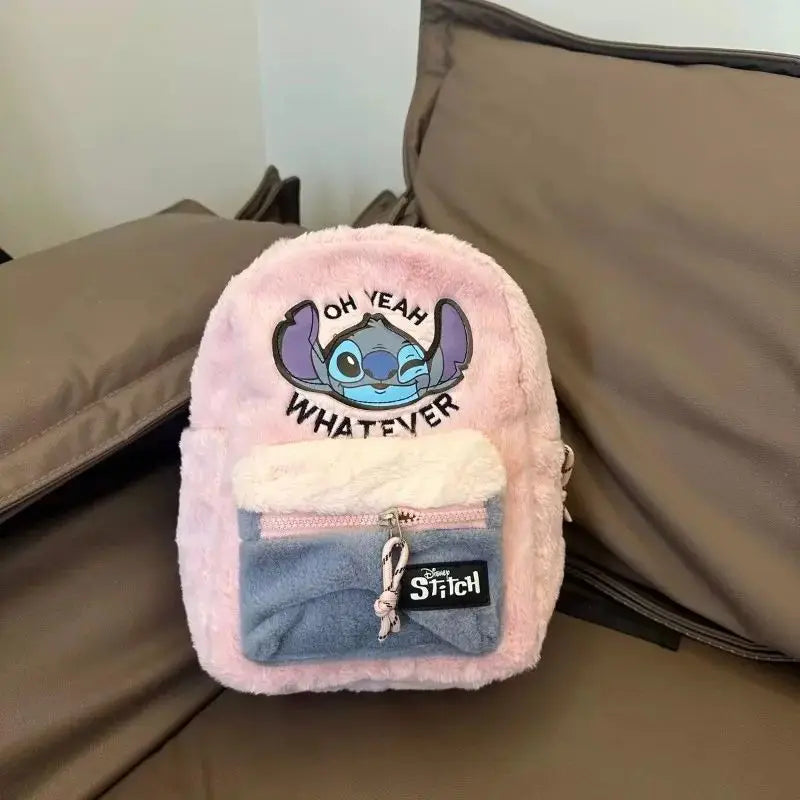 Disney Stitch Plush Autumn Backpack - Hello Kitty Cute Color-Block Bag for Kids, Perfect School Gift