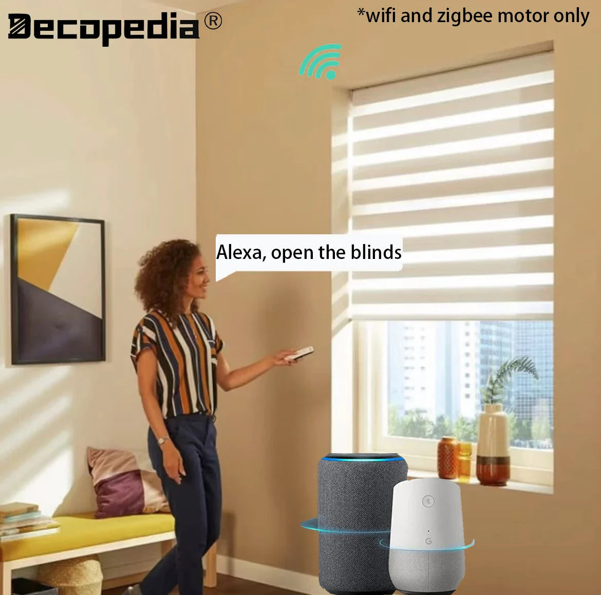 Decopedia Custom Made Zebra Blinds – Motorized Roller Blackout Day & Night Window Blinds for Sliding Doors