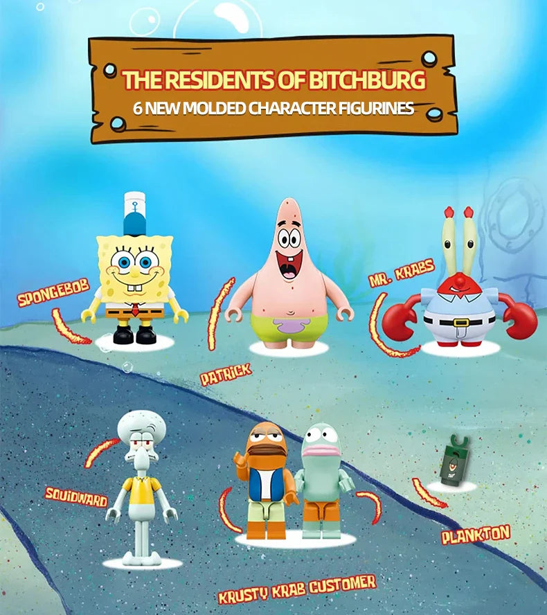 SpongeBob Krusty Krab Building Blocks – Creative Canteen Scene Model Bricks Desktop Toy for Kids