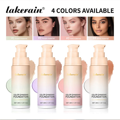 Color-Changing 4-in-1 Foundation – Moisturizing SPF 30+ Longwear Waterproof Makeup Base for Hydrating Travel Coverage