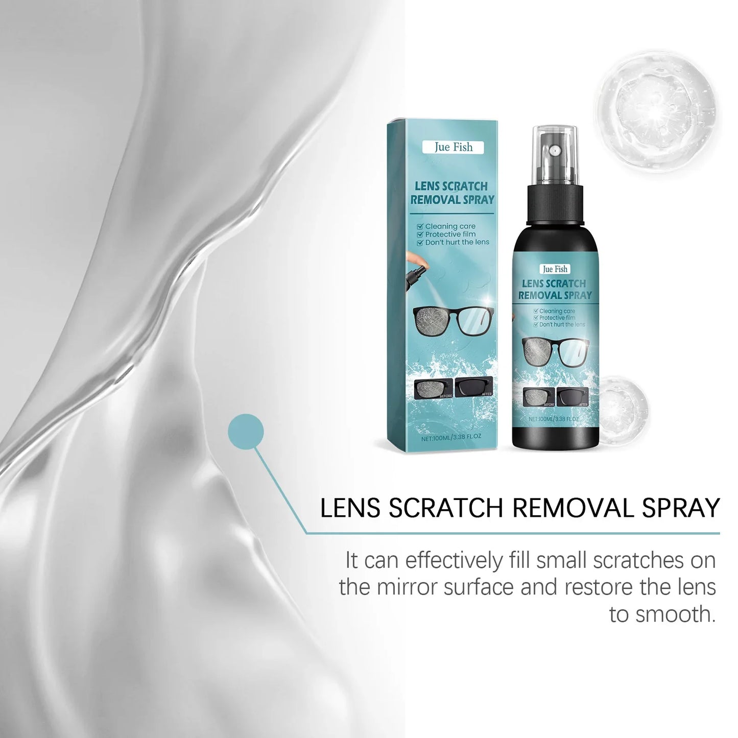 Jue-Fish 100ml Glasses Scratch Removal Spray – Lens & Camera Screen Cleaner, Eyeglass Repair Solution