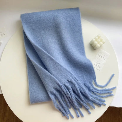 Luxury Cashmere Scarf for Women - Thickened Warm Shawl with Classic Tassels, Soft Solid Color Wrap for Autumn and Winter