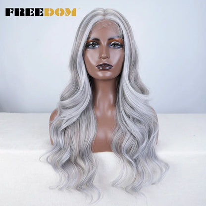 FREEDOM 26-Inch Synthetic Lace Front Wig for Women — Honey Brown Body Wave with Ombre Blonde Highlights, Cosplay & Fashion Wig