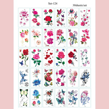 30pcs Black Temporary Tattoo Stickers - Flower Butterfly Rose Moon Star Mandala Designs for Hand, Chest & Body Art