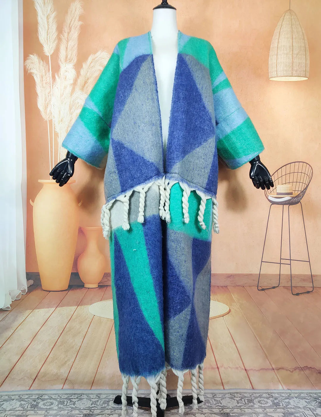 Fashion American Blogger Winter Open Front Cardigan – Oversized Warm Fuzzy Multicolor Wool Duster Coat, Soft and Stylish for Women
