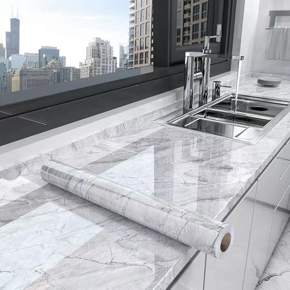 Kitchen Oil-Proof Self-Adhesive Film - Waterproof and Moisture-Proof Wallpaper for Stove, Countertop, Cabinet Renovation, Marble Tile Sticker