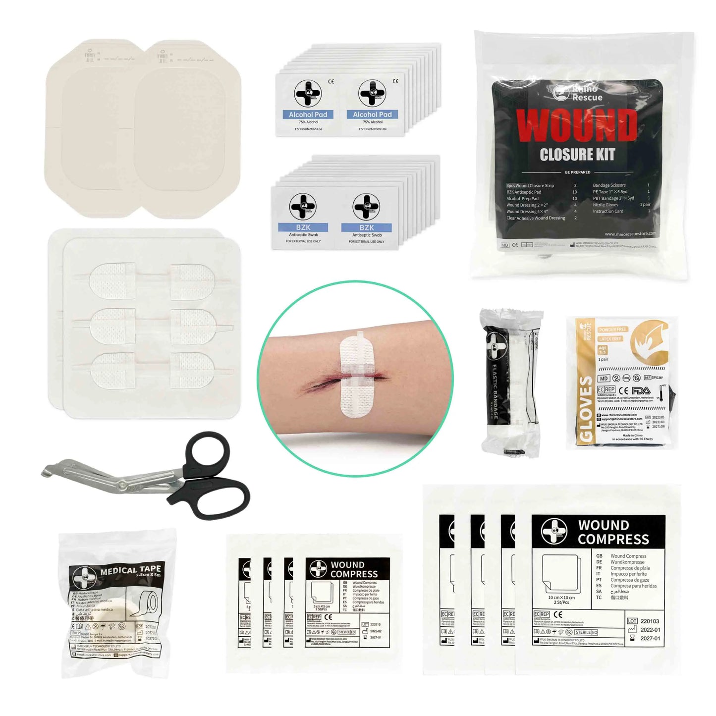 RHINO RESCUE Zip Stitch Laceration Closure Kit — Wound Closure Strips with Dressings, Suture-Free Care