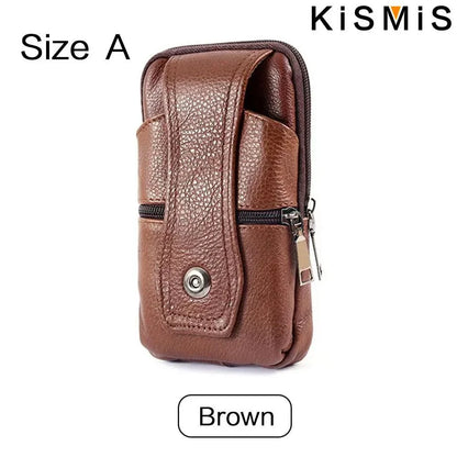 KISMIS Men’s Leather Waist Bag – Multifunction Fanny Pack with Large Capacity and Shoulder Strap