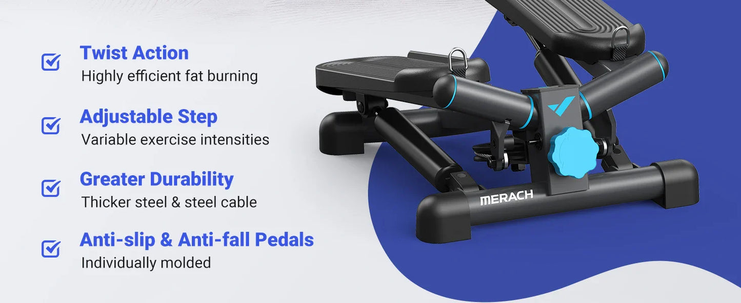 MERACH Mini Stepper with Resistance Bands — 330lbs Capacity Fitness Stepper for Home Exercise & Twisting Workouts