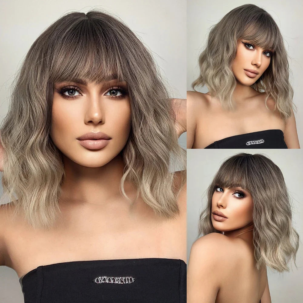 CharmSource Pink BOBO Short Synthetic Wig – Natural Wavy Heat Resistant Hair Wig for Women, Party & Daily Wear