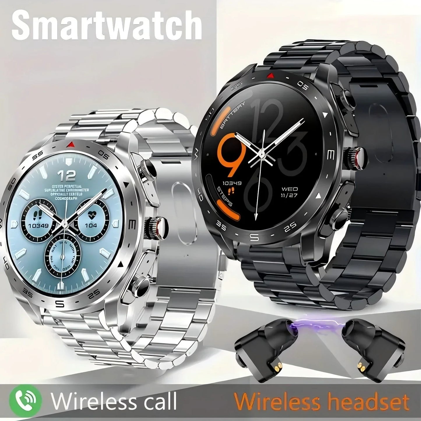 2024 Smart Watch with TWS 2-in-1 Bluetooth Earphones — HIFI 9D Sound & Bluetooth Call for Men & Women Sports Fitness