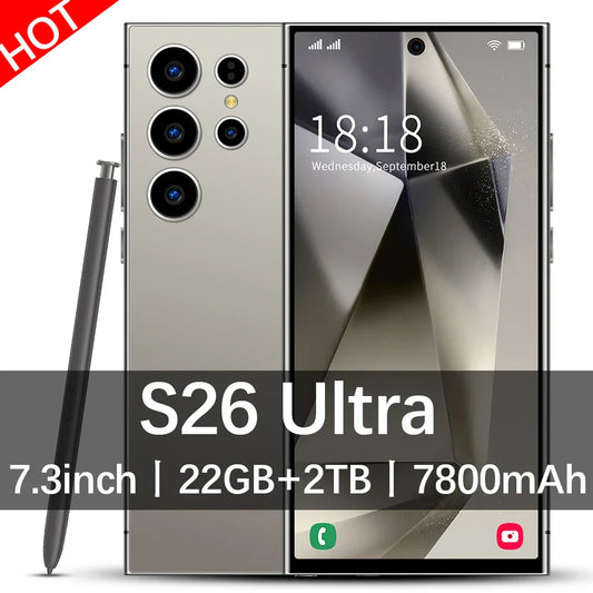 2026 HOT S26 Ultra Smartphone — 7.3" HD Global Edition, Dual SIM, 7800mAh Battery & Facial Recognition Function