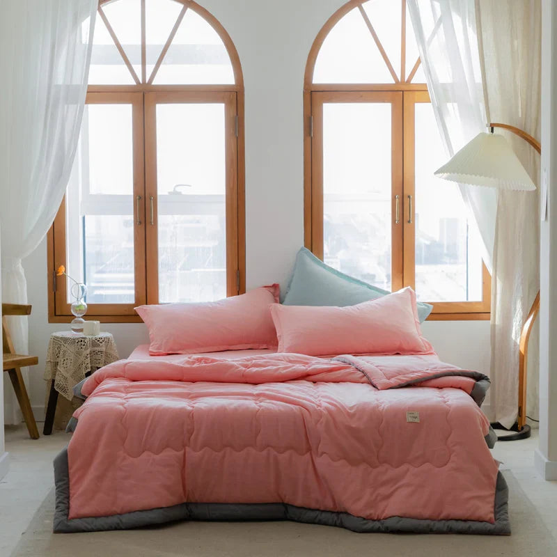 2024 Japanese Cotton-Polyester Summer Quilt – Lightweight, Washable, Skin-Friendly Solid Color Quilt