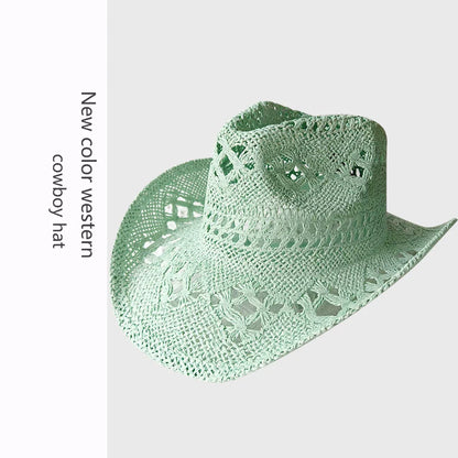 Melesh Western Women's Mint Green Cowboy Hat – Straw, Wide Brim, Plasticity Strong for Sunshine & Beach Wear